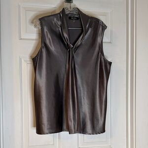 Nine West Shimmering Charcoal Tie-Neck Blouse